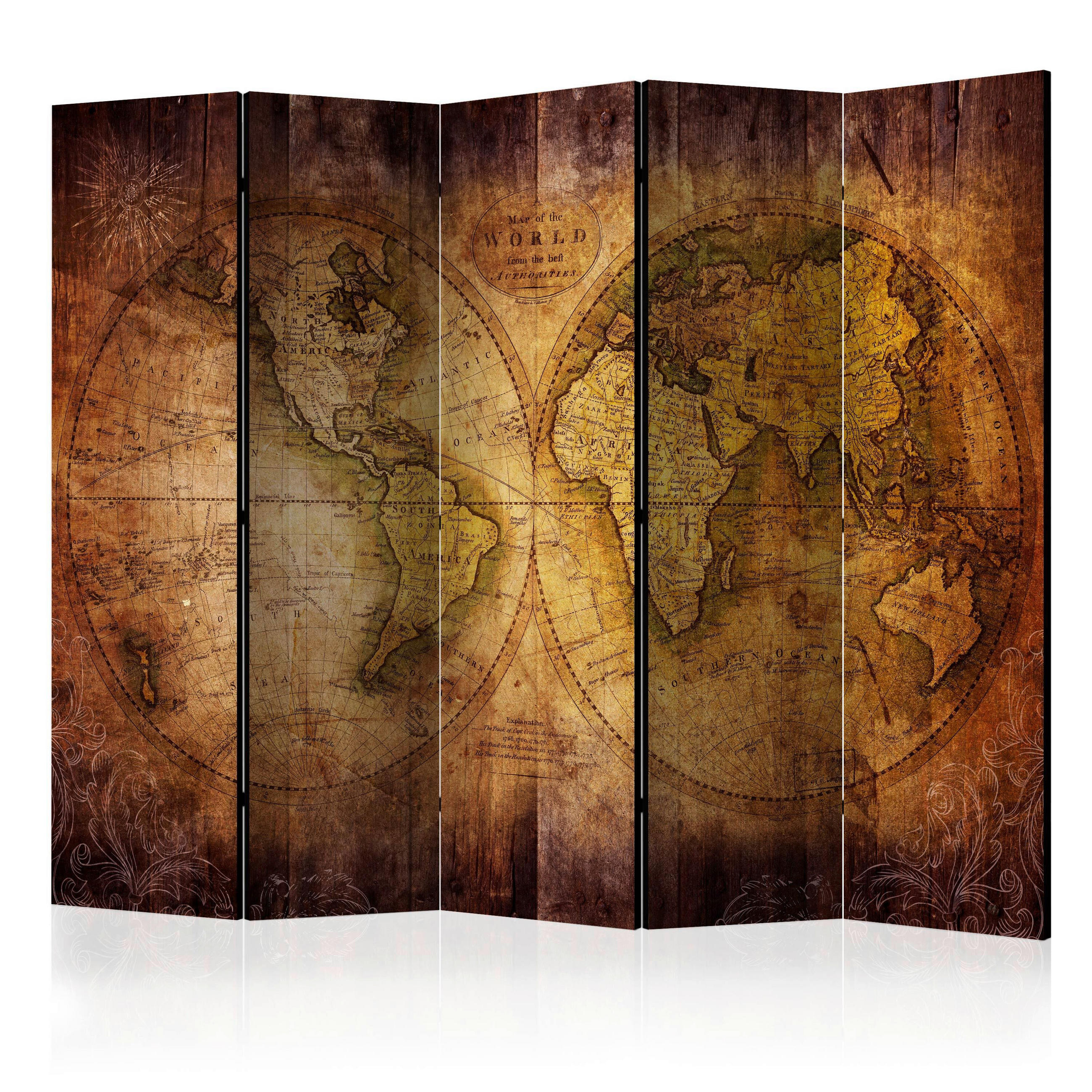 Paravent doppeltseitig mit 5  Flügel - Cognac/Braun, Basics, Holz/Textil (225/172/3cm) - artgeist