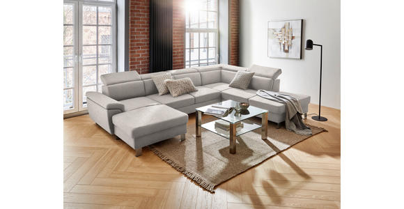 WOHNLANDSCHAFT inkl.Funktionen Ecru Webstoff - Ecru/Silberfarben, Design, Textil/Metall (168/320/226cm) - Xora