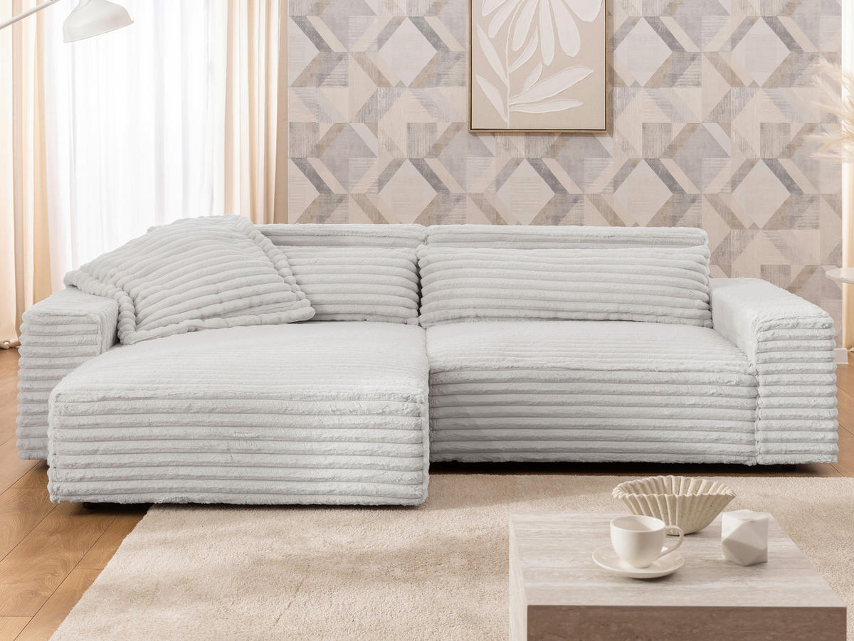 ECKSOFA Cord Hellgrau  - Hellgrau/Schwarz, Design, Kunststoff/Textil (251/142cm) - P & B
