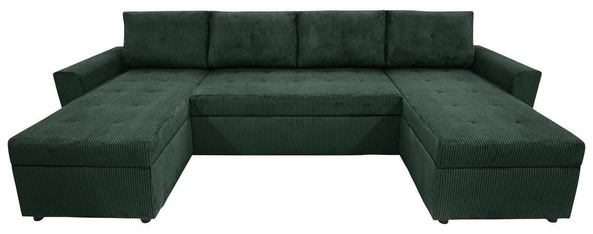 WOHNLANDSCHAFT TERMOLI in Cord Dunkelgrün  - Dunkelgrün/Schwarz, Design, Kunststoff/Textil (155/296/155cm) - MID.YOU