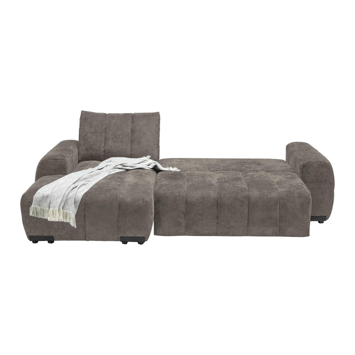 ECKSOFA Flachgewebe Graubraun  - Schwarz Hochglanz/Graubraun, Modern, Textil/Metall (166/93/273cm) - MID.YOU