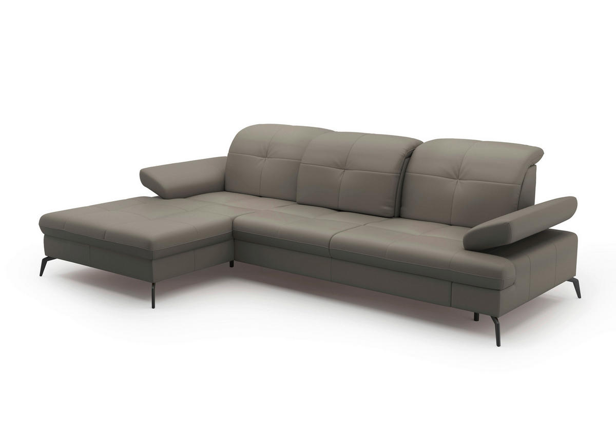 ECKSOFA in Echtleder Grau  - Schwarz/Grau, Konventionell, Leder/Metall (185/279cm) - Sit & More