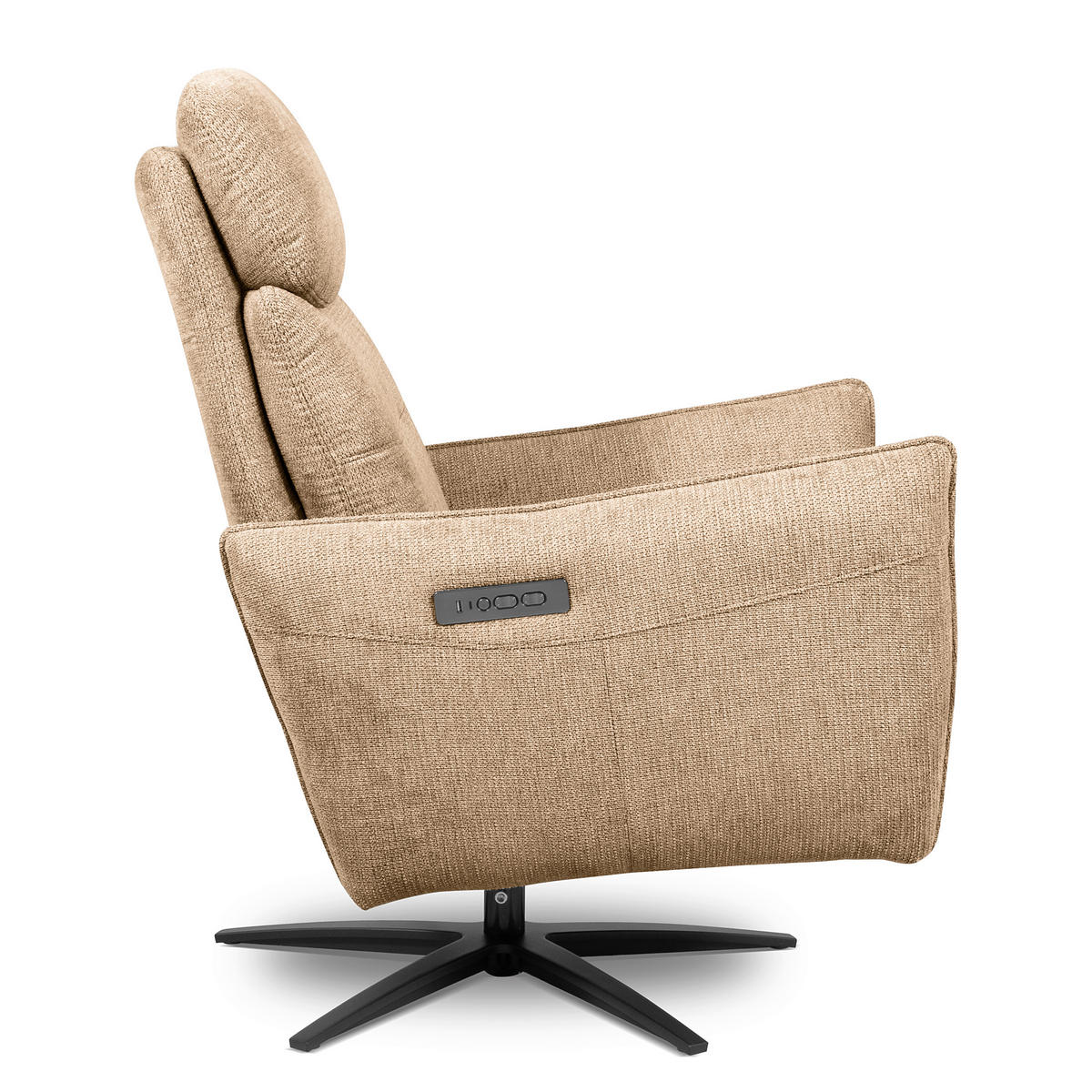 RELAXSESSEL Chenille Relaxfunktion, Kopfteilverstellung, Rücken echt    - Sandfarben/Schwarz, Design, Textil/Metall (77/107/88cm) - Livetastic
