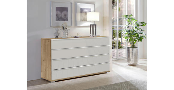 SIDEBOARD Champagner, Eiche Bianco  - Chromfarben/Eiche Bianco, Basics, Glas/Holzwerkstoff (149/82/42cm) - Venda