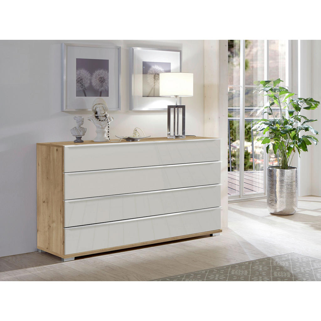 Thumbnail - Venda Sideboard, Champagner, Eiche Bianco, Metall, 4 Schubladen, 149x82x42 cm, Goldenes M, Made in Germany, Typenauswahl...