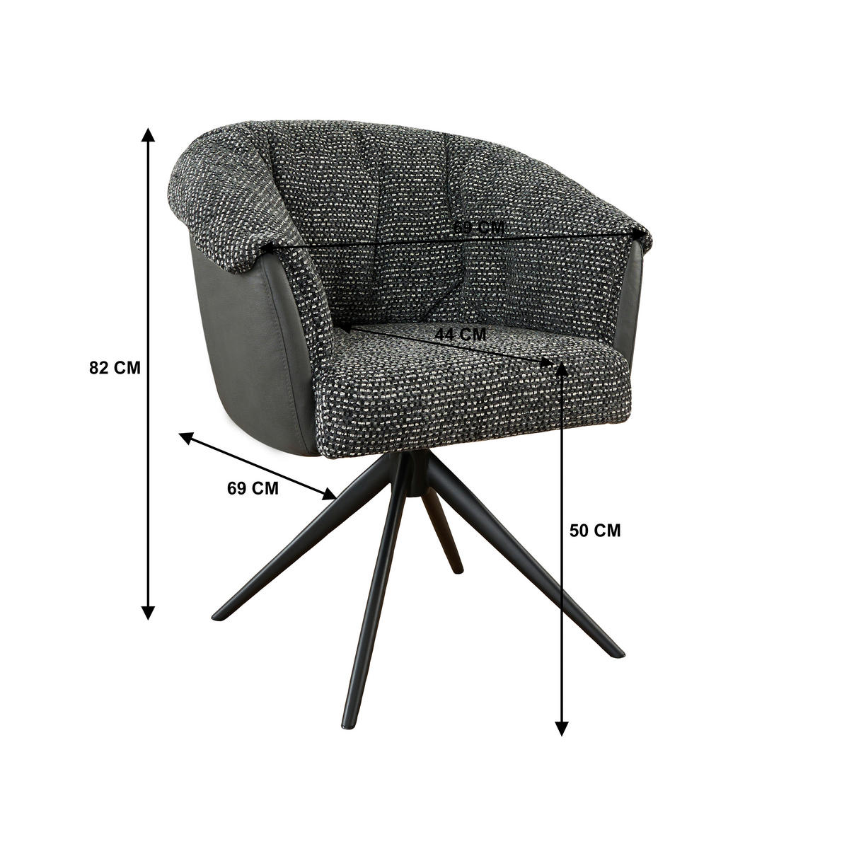 ARMLEHNSTUHL , Stoffauswahl, Sitzfläche 180° drehbar , Webstoff  - Dunkelgrau/Schwarz, Design, Textil/Metall (69/80/68cm) - Novel