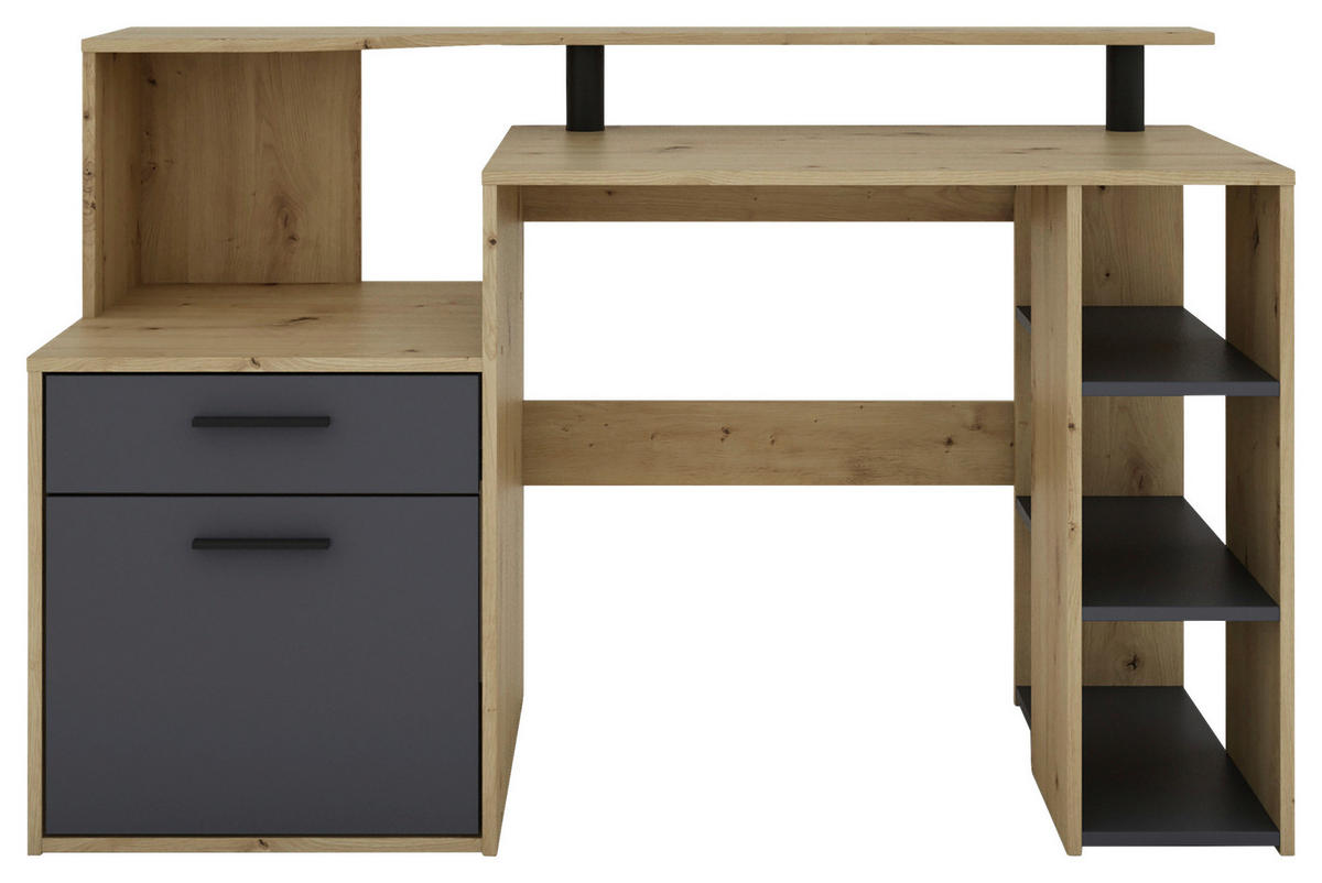 SCHREIBTISCH 140/55/89 cm  in Anthrazit, Eiche Artisan  - Anthrazit/Schwarz, MODERN, Holzwerkstoff/Kunststoff (140/55/89cm) - MID.YOU