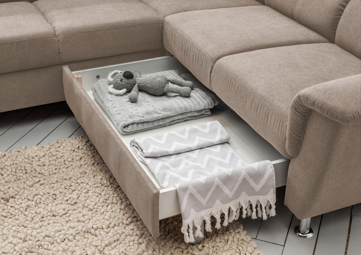 ECKSOFA Taupe Mikrofaser  - Taupe/Chromfarben, KONVENTIONELL, Holz/Textil (271/224cm) - Livetastic
