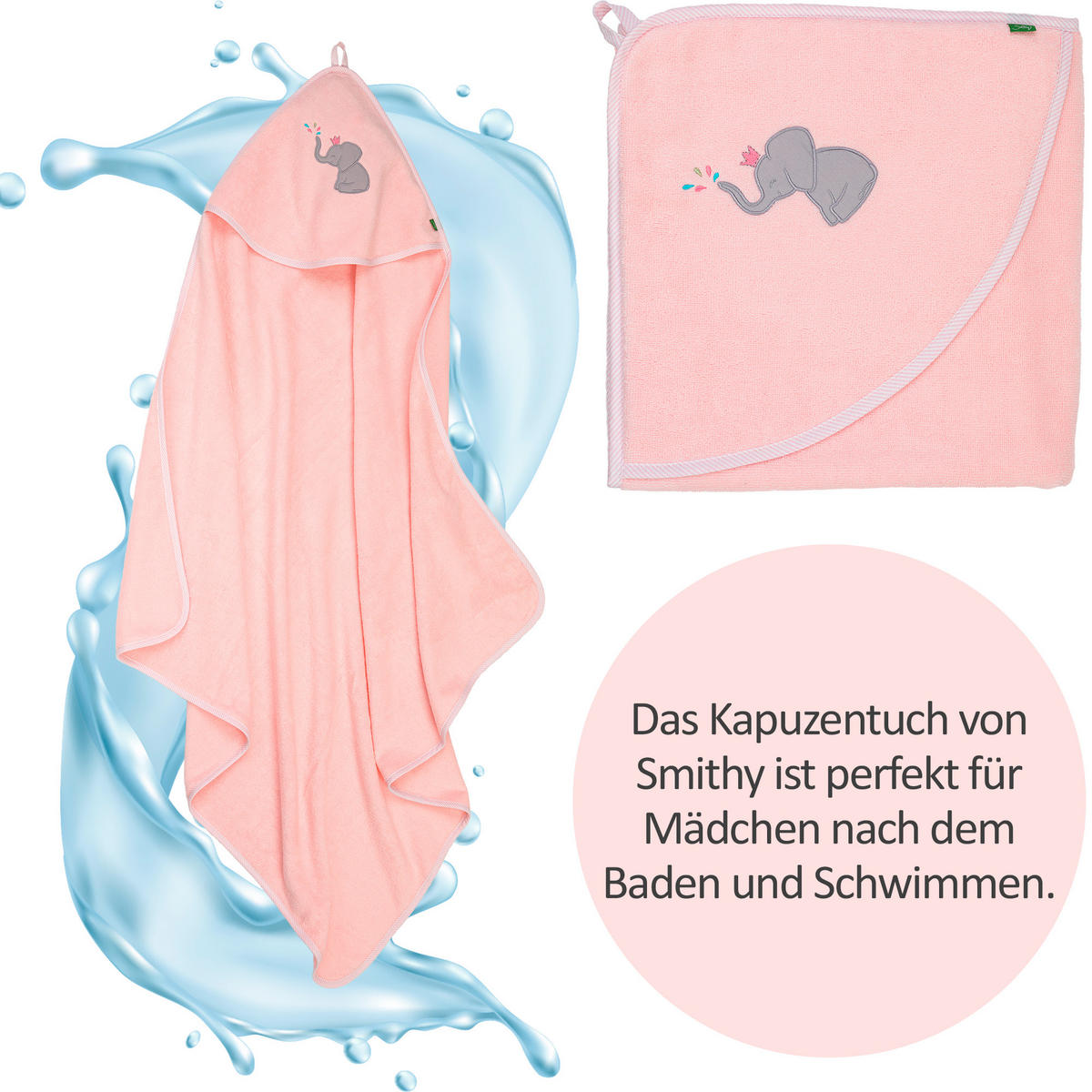 KAPUZENBADETUCH 100/100 cm    - Rosa, Basics, Textil (100/100cm)