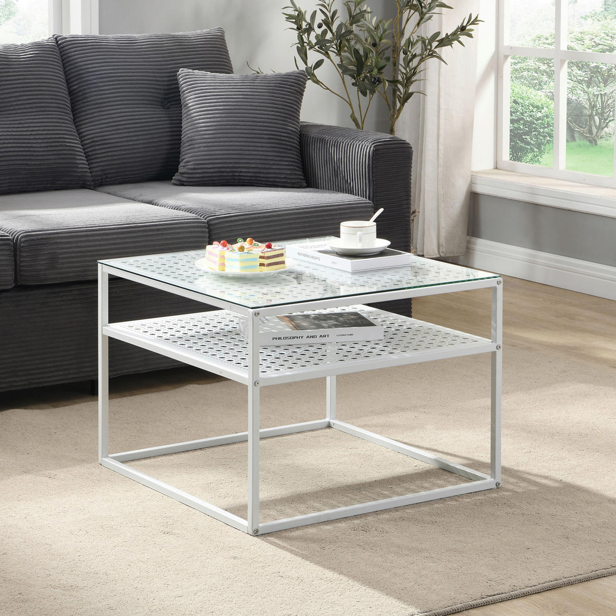 COUCHTISCH in Glas 60/60/45 cm  - Weiß, Design, Glas/Metall (60/60/45cm) - MID.YOU