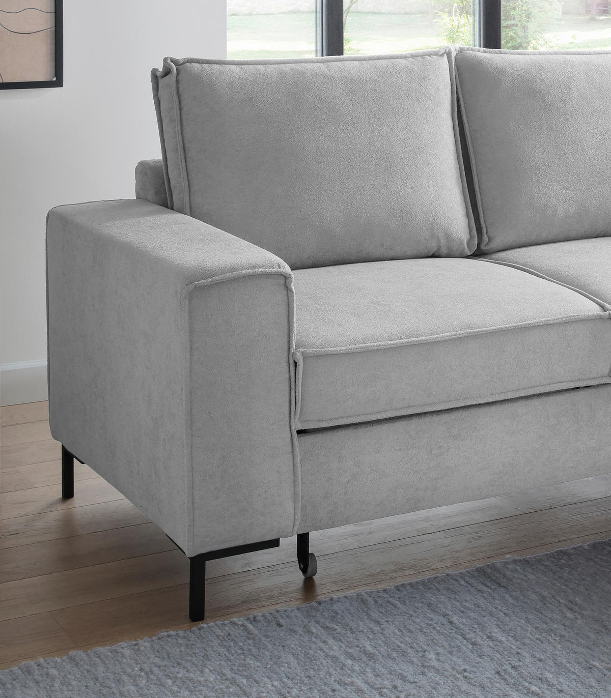 KUTNA GARNITURA tekstil  srebrne boje   - srebrne boje/crna, Moderno, tekstil/metal (240/150cm) - Livetastic