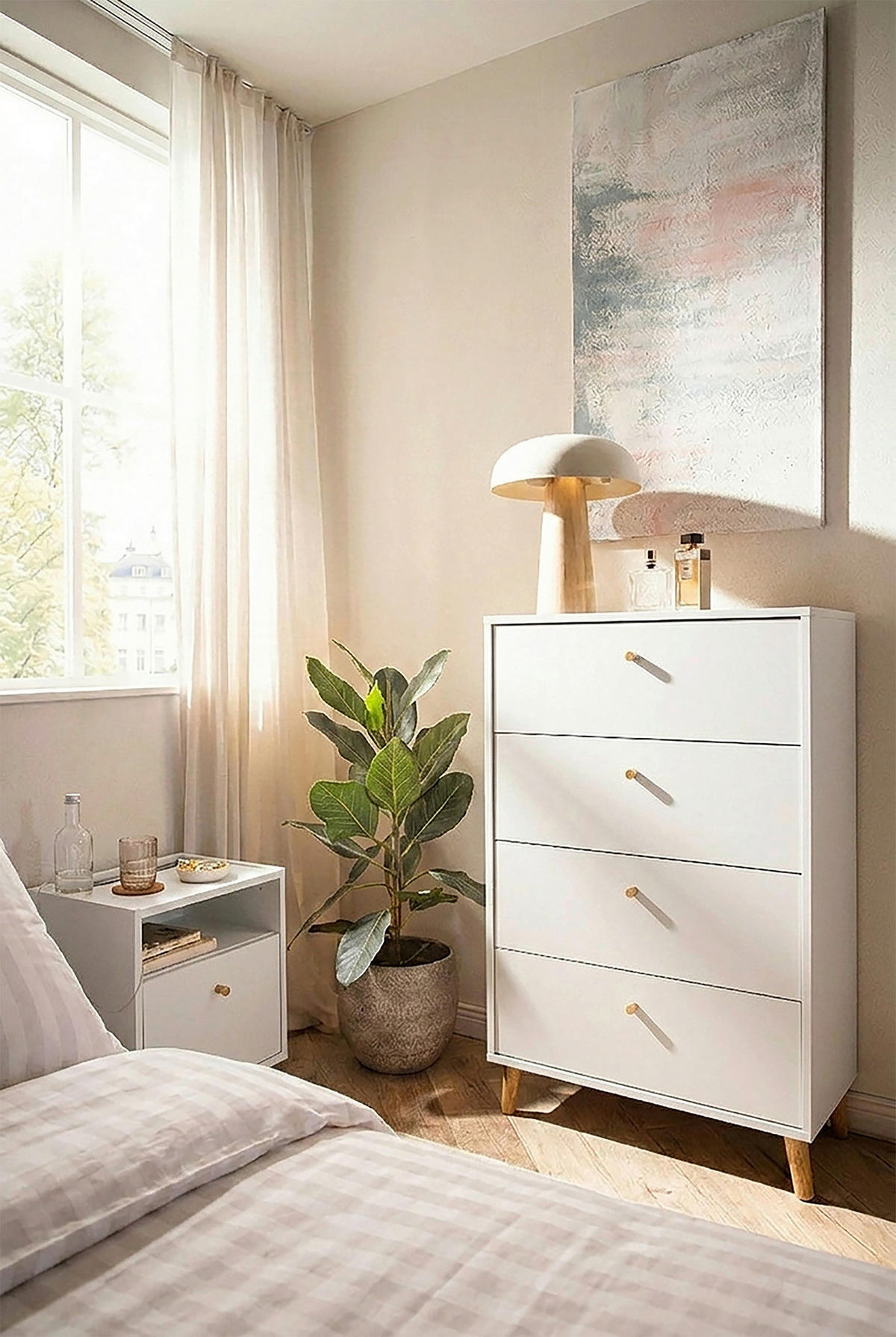 KOMMODE , 60,1/101,3/33 cm, 4 Schublade(n)  - Weiß, Design, Holz/Holzwerkstoff (60,1/101,3/33cm) - MID.YOU