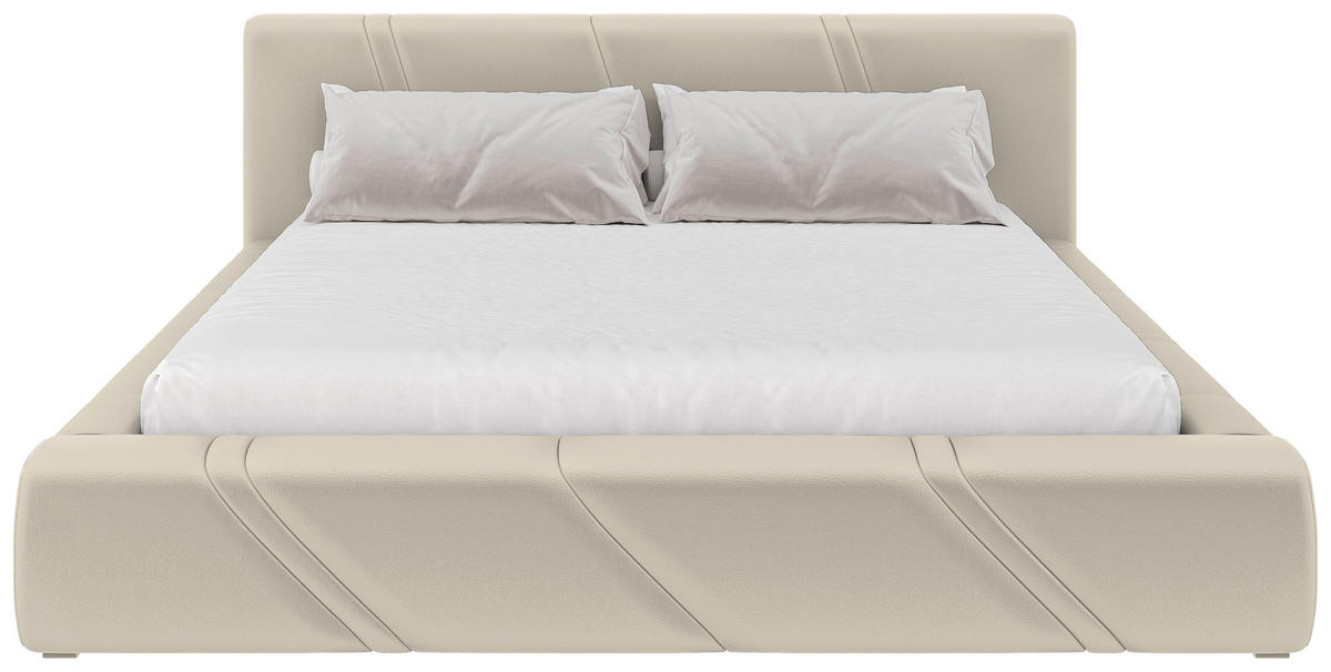 POLSTERBETT 180/200 cm,  in Beige, gepolstertes Kopfteil, Lattenrost, Bettkasten,  - Beige/Schwarz, Design, Holz/Kunststoff (180/200cm) - Chameo
