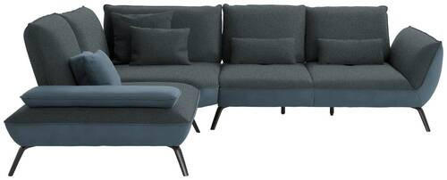 ECKSOFA in Flachgewebe Blaugrau  - Blaugrau/Schwarz, Design, Textil/Metall (250/310cm) - Moderano