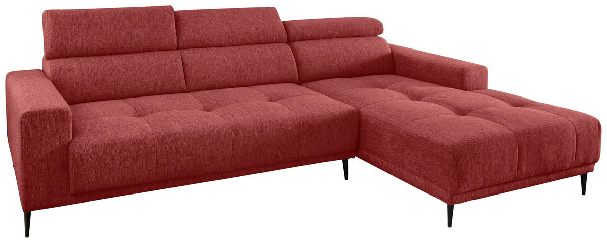 ECKSOFA Rot Chenille  - Rot/Schwarz, KONVENTIONELL, Textil/Metall (276/188cm) - Livetastic