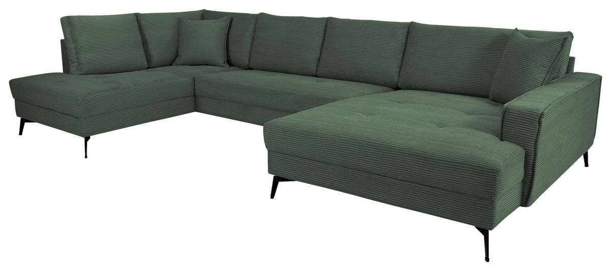 WOHNLANDSCHAFT ZERO Dunkelgrün Cord  - Dunkelgrün/Schwarz, Trend, Textil/Metall (195/362/173cm) - Livetastic