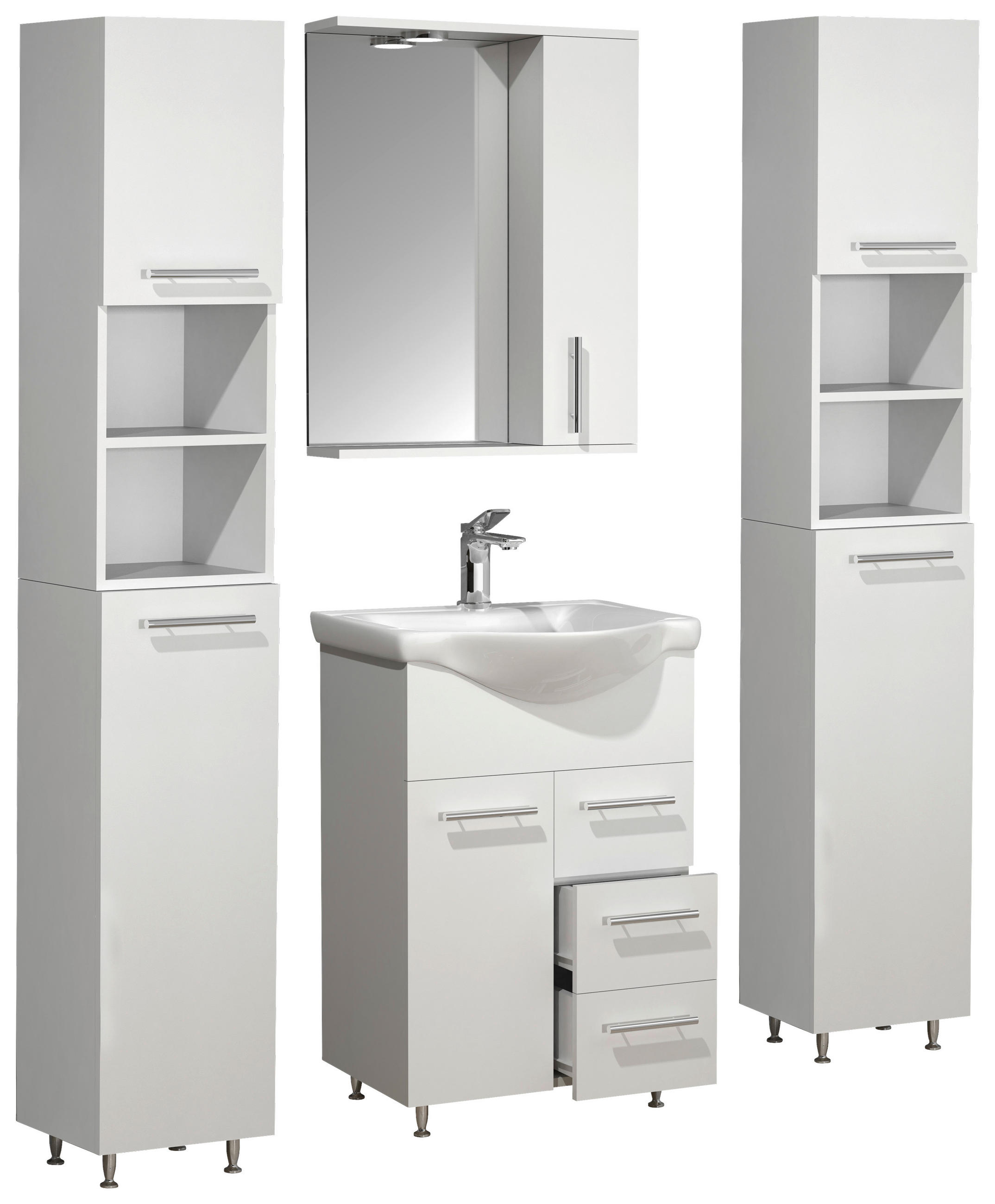 BADEZIMMER 5-teilig  in 115 cm  - Silberfarben/Weiß, MODERN, Glas/Keramik (115cm) - MID.YOU