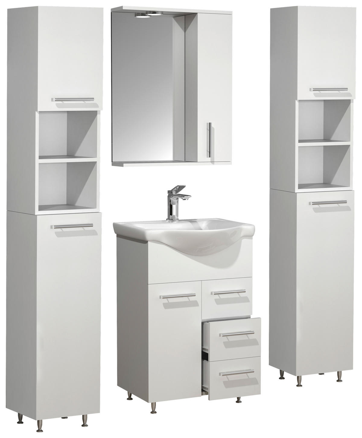 BADEZIMMER 5-teilig  in 115 cm  - Weiss/Silberfarben, Modern, Glas/Keramik (115cm) - MID.YOU