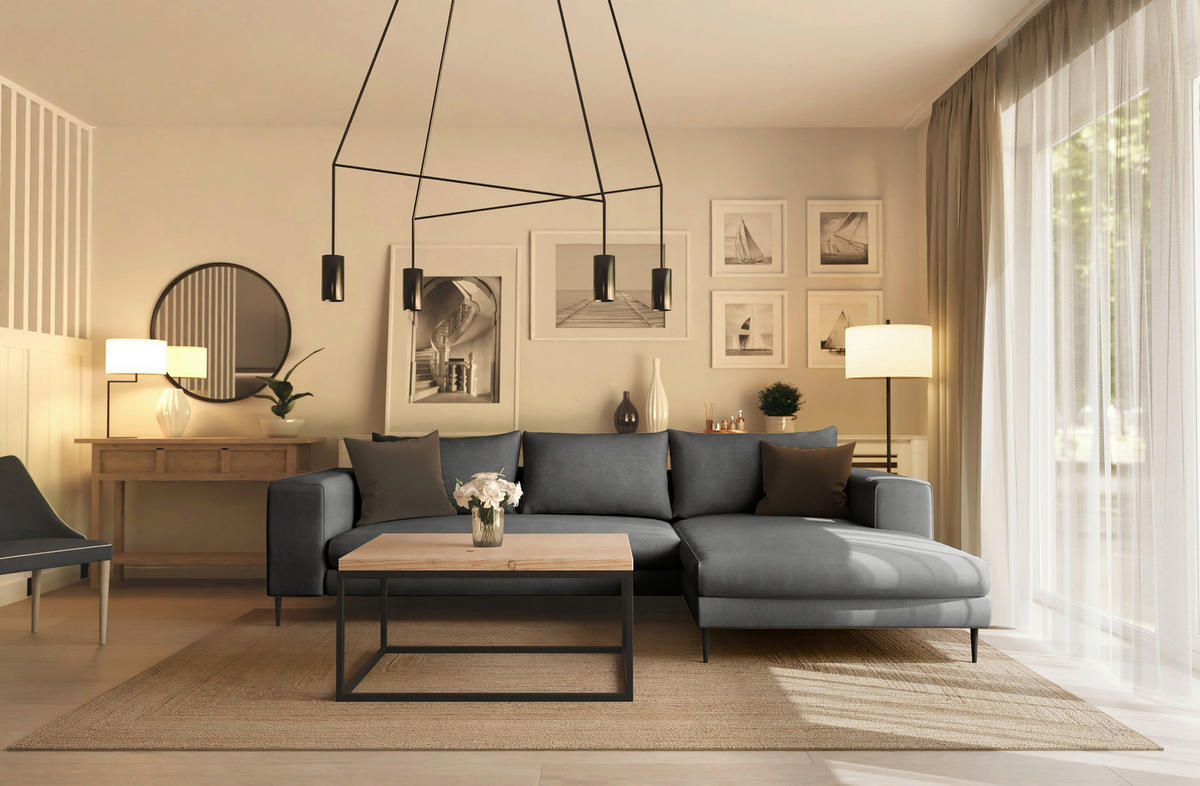 ECKSCHLAFSOFA in Struktur Dunkelgrau  - Dunkelgrau/Schwarz, Modern, Textil/Metall (315/170cm) - Trendmanufaktur