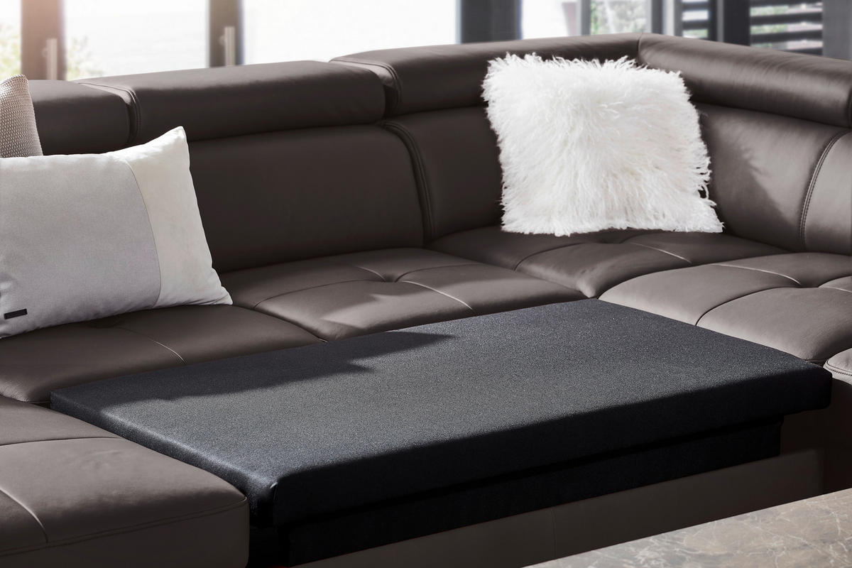WOHNLANDSCHAFT in Kombination Echtleder/Lederlook Dunkelbraun  - Chromfarben/Dunkelbraun, Design, Leder/Textil (212/334/157cm) - Stylife