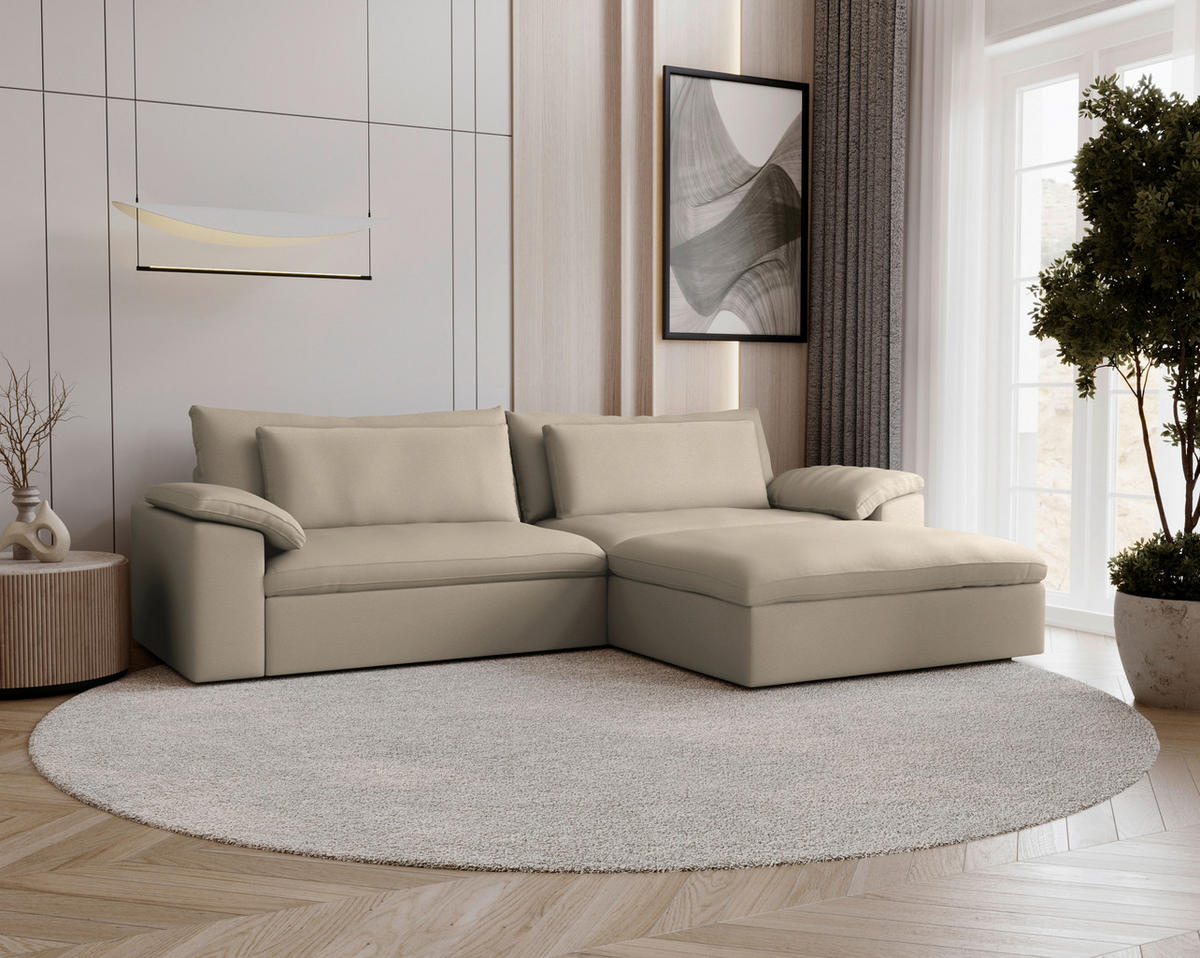 ECKSOFA  Chenille Greige  - Greige/Schwarz, Modern, Kunststoff/Textil (306/198cm) - Carryhome
