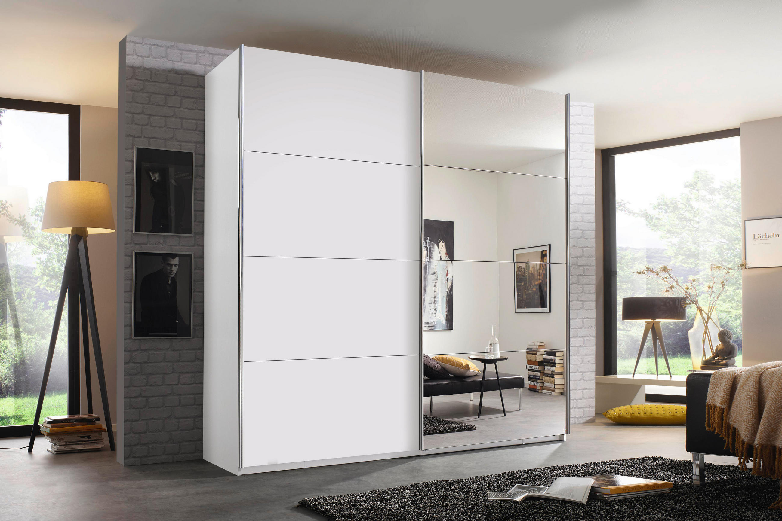 SCHWEBETÜRENSCHRANK 181/223/68 cm 2-türig Weiß  - Chromfarben/Weiß, Design, Glas/Holzwerkstoff (181/223/68cm) - Xora