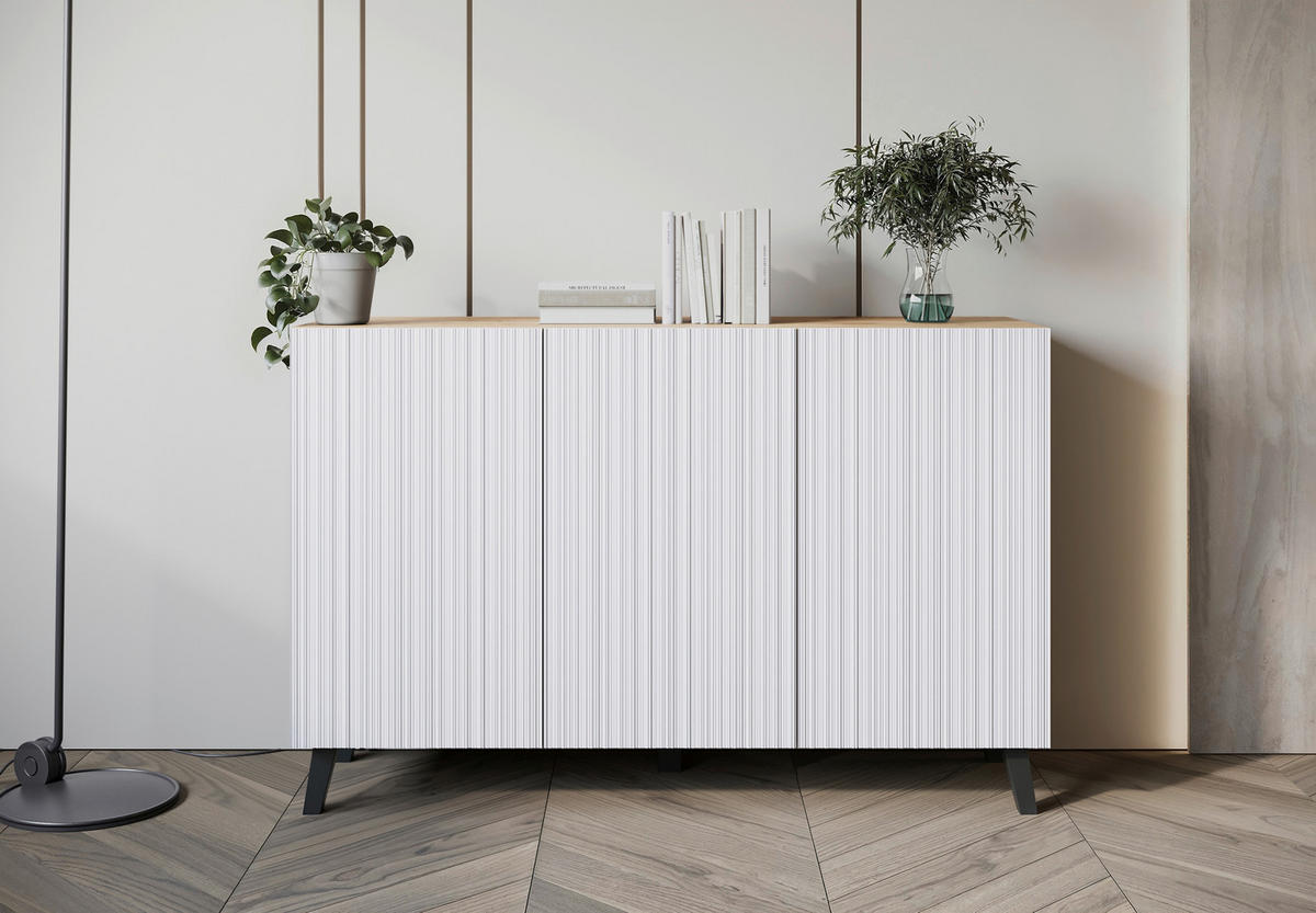 KOMODA, bela, hrast artisan  - črna/bela, Trend, leseni material (120/76/39cm) - Livetastic