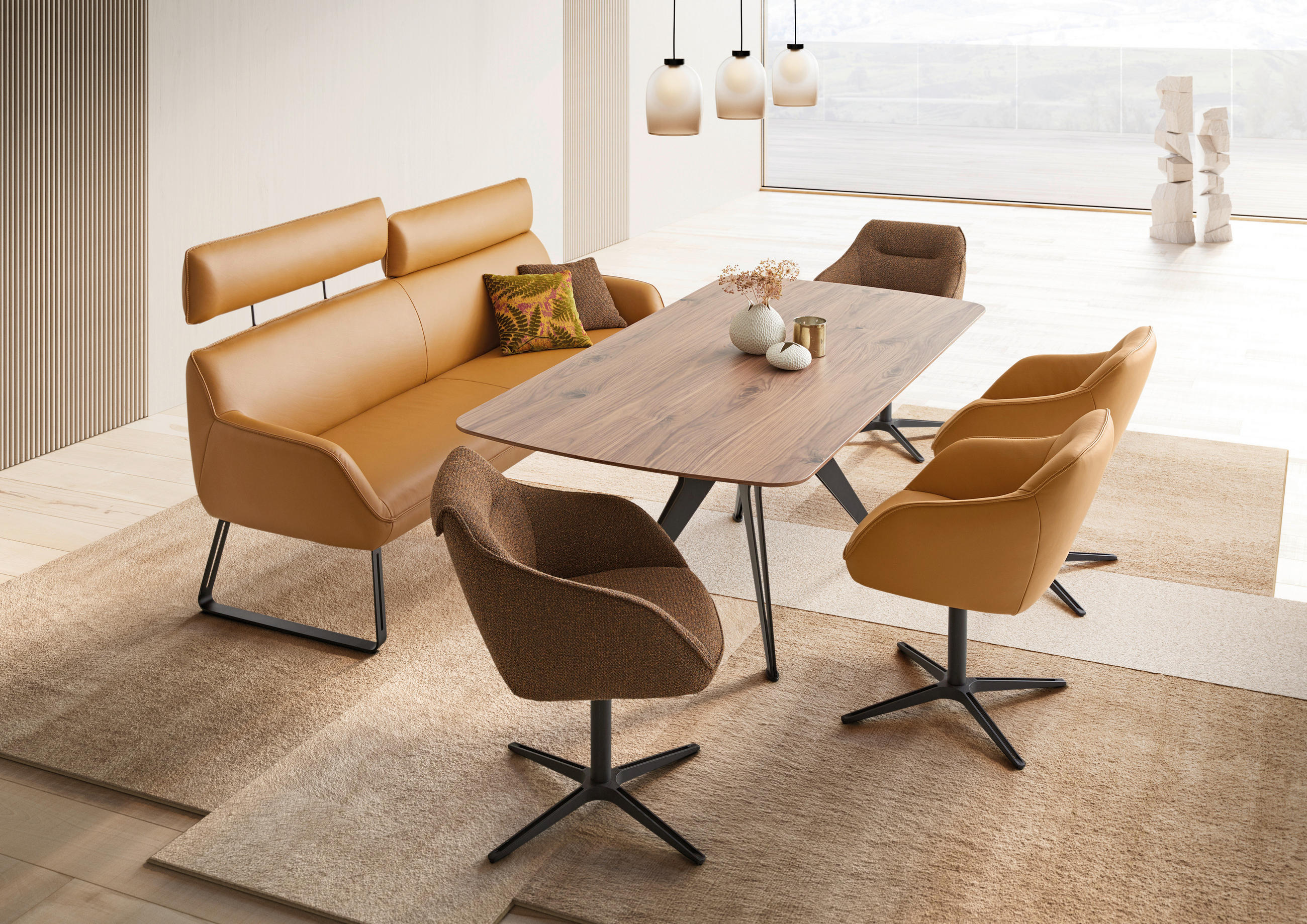 ESSTISCH Nussbaum furniert rechteckig Nussbaumfarben  - Nussbaumfarben/Schwarz, Design, Holz/Metall (200/100/76cm) - Koinor