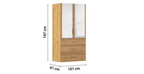DREHTÜRENSCHRANK in Eichefarben - Eichefarben, Design, Glas/Holzwerkstoff (101/197/60cm) - Novel
