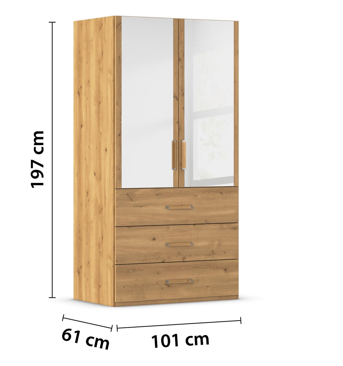 DREHTÜRENSCHRANK 101/197/60 cm 2-türig Eichefarben  - Eichefarben, Design, Glas/Holzwerkstoff (101/197/60cm) - Novel