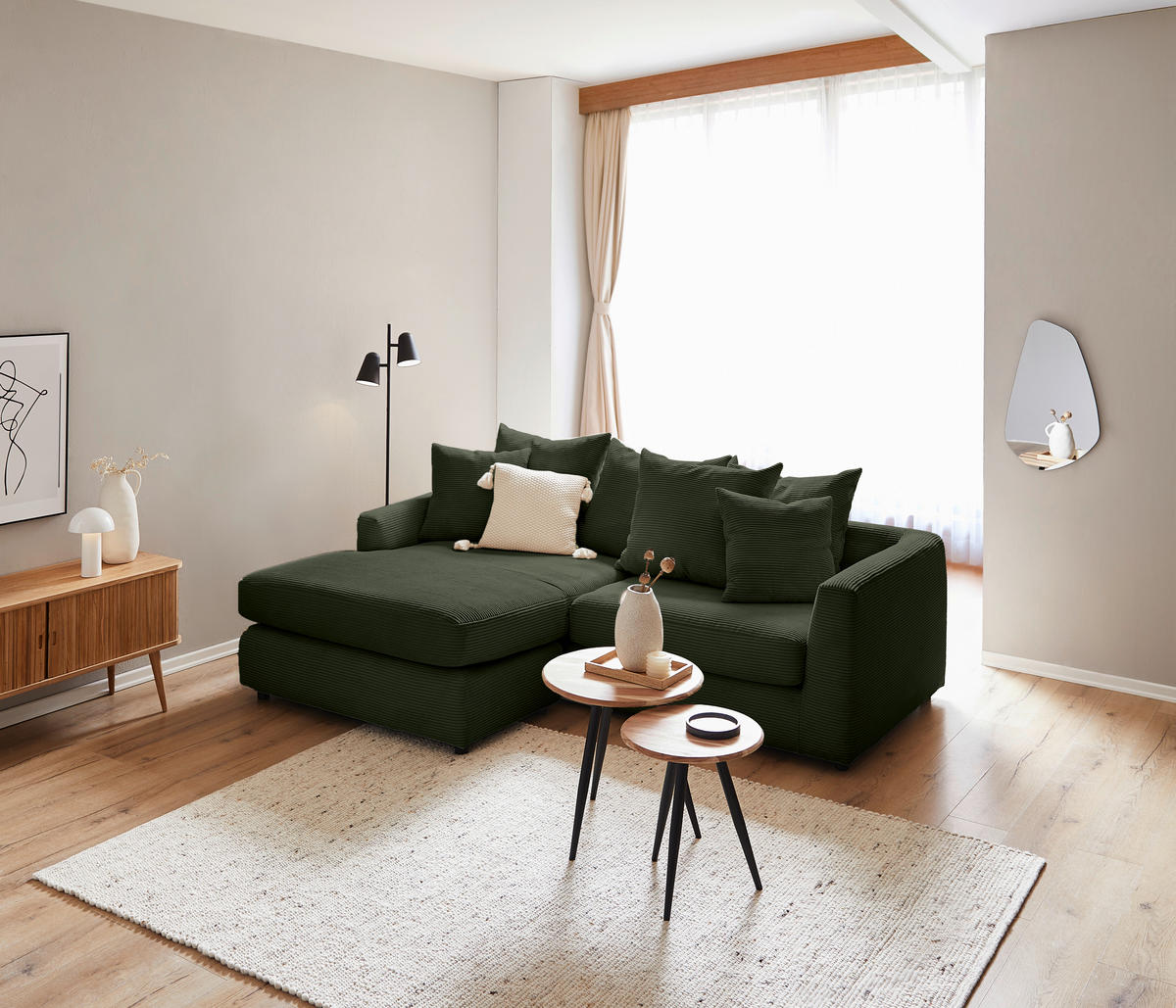 ECKSOFA in Cord Dunkelgrün  235/175 cm  - Dunkelgrün/Schwarz, Design, Kunststoff/Textil (235/175cm) - home24