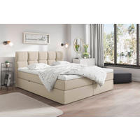 BOXSÄNG 160/200 cm,  i cremefärgad, stoppad sänggavel, förvaring, bäddmadrass, H3 = fast  - svart/cremefärgad, Lifestyle, trämaterial/trä (160/200cm) - Livetastic