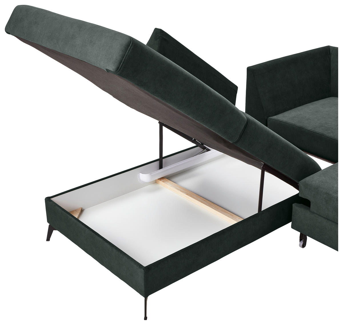 ECKSOFA in Chenille Dunkelgrün  - Dunkelgrün/Schwarz, Konventionell, Textil/Metall (257/275cm) - MID.YOU