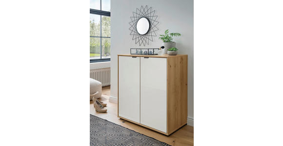 KOMMODE 80/70/43 cm  - Schieferfarben/Eiche Bianco, KONVENTIONELL, Glas/Holzwerkstoff (80/70/43cm) - Dieter Knoll