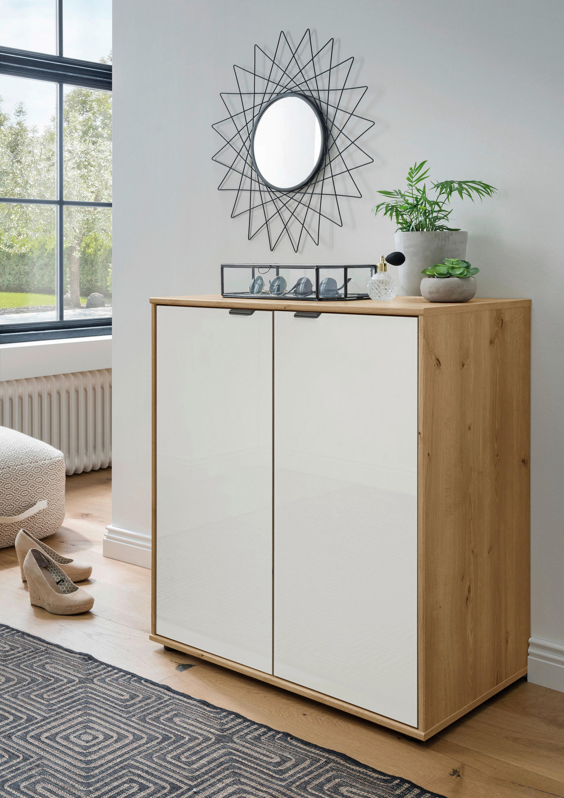 KOMMODE  in 80/70/43 cm  - Schieferfarben/Eiche Bianco, KONVENTIONELL, Glas/Holzwerkstoff (80/70/43cm) - Dieter Knoll
