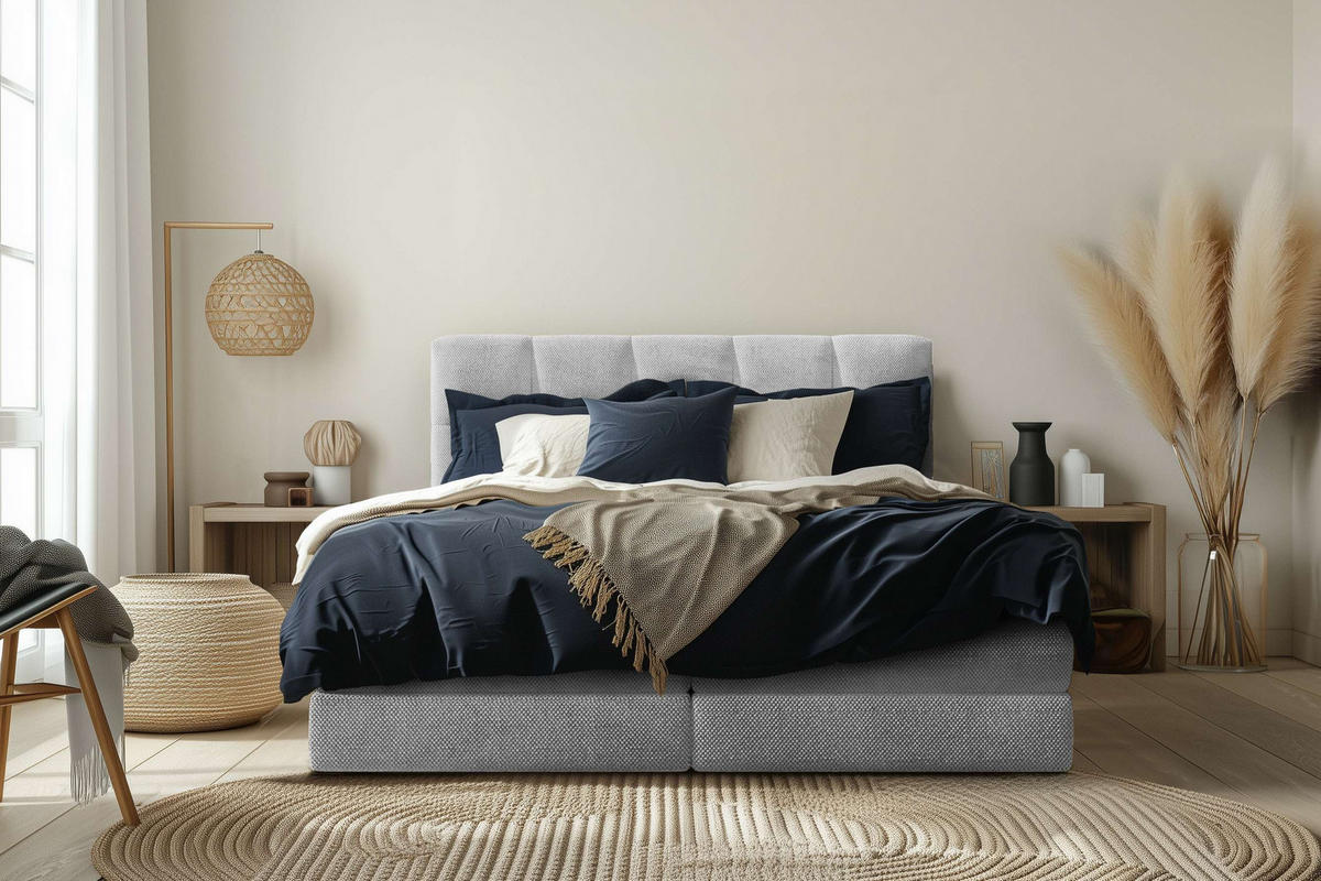 BOXSPRINGBETT 180/200 cm  in Hellgrau  - Hellgrau/Schwarz, Design, Kunststoff/Textil (180/200cm) - Esposa