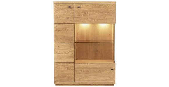 HIGHBOARD Eichefarben  99/141/38 cm  - Eichefarben/Schwarz, Natur, Glas/Holz (99/141/38cm) - Linea Natura