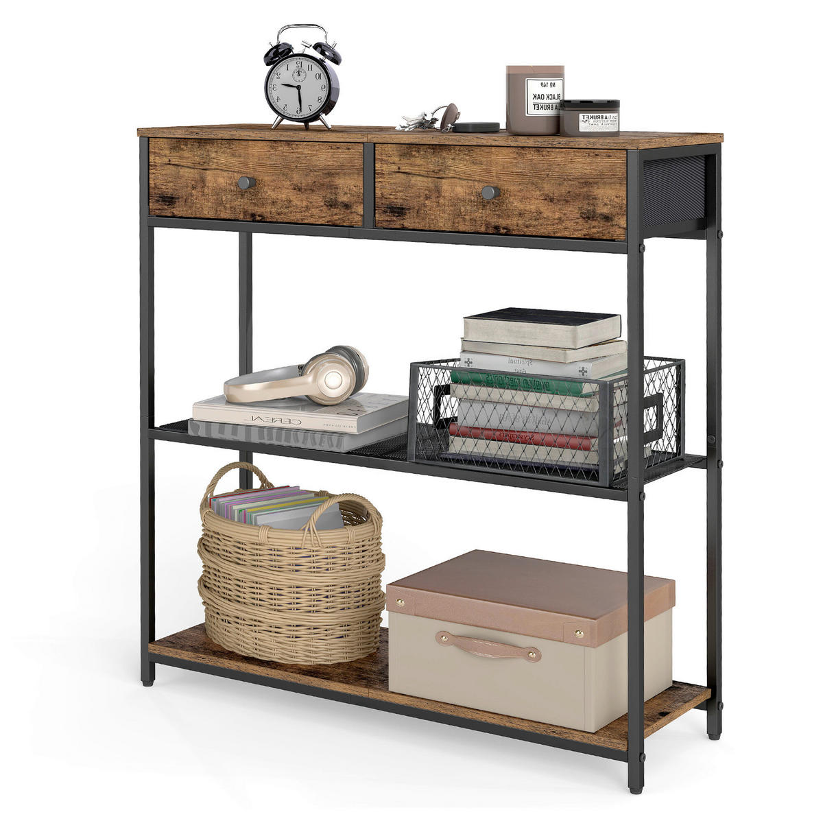 KONSOLENTISCH Schwarz, Dunkelbraun  - Dunkelbraun/Schwarz, Trend, Holzwerkstoff/Textil (76/24/80cm) - Boxxx