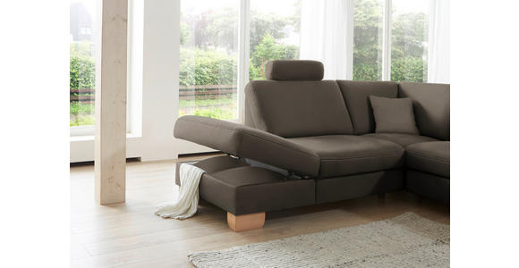 ECKSOFA in Mikrofaser Graubraun  - Wildeiche/Graubraun, KONVENTIONELL, Holz/Textil (236/286cm) - Voleo