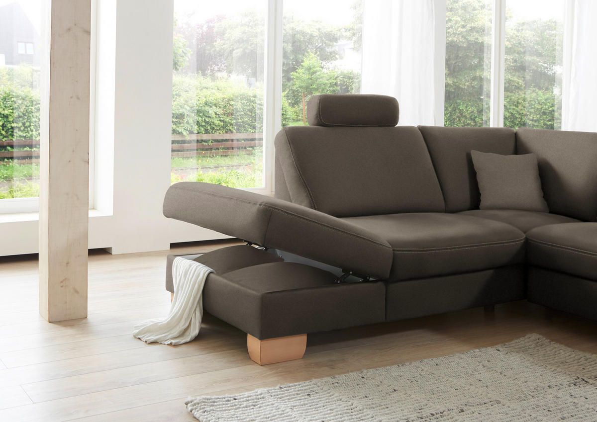 ECKSOFA in Mikrofaser Graubraun  - Wildeiche/Graubraun, Konventionell, Holz/Textil (236/286cm) - Voleo
