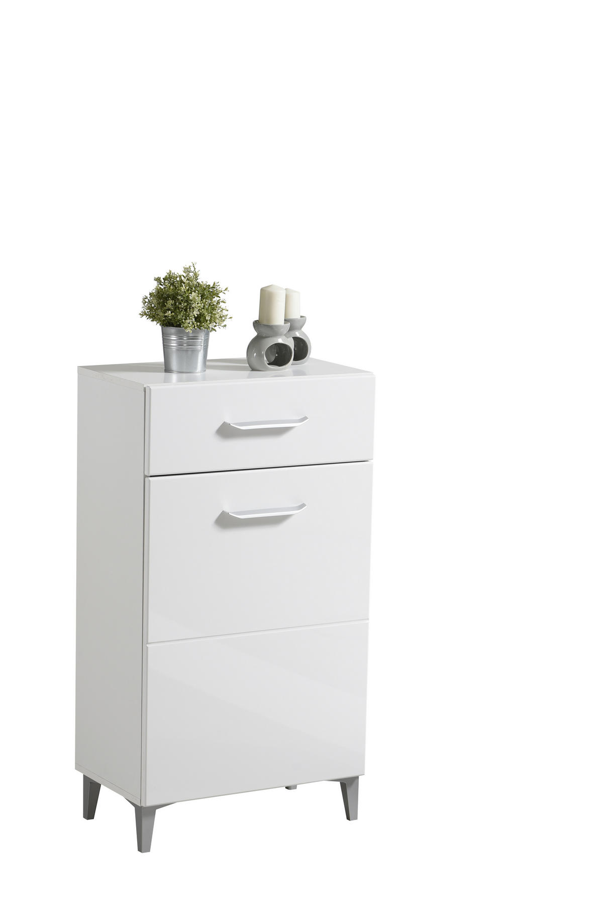 CIPŐSSZEKRÉNY 58/104,5/35 cm  - magasfényű fehér/fehér, Basics, faalapú anyag (58/104,5/35cm) - Xora