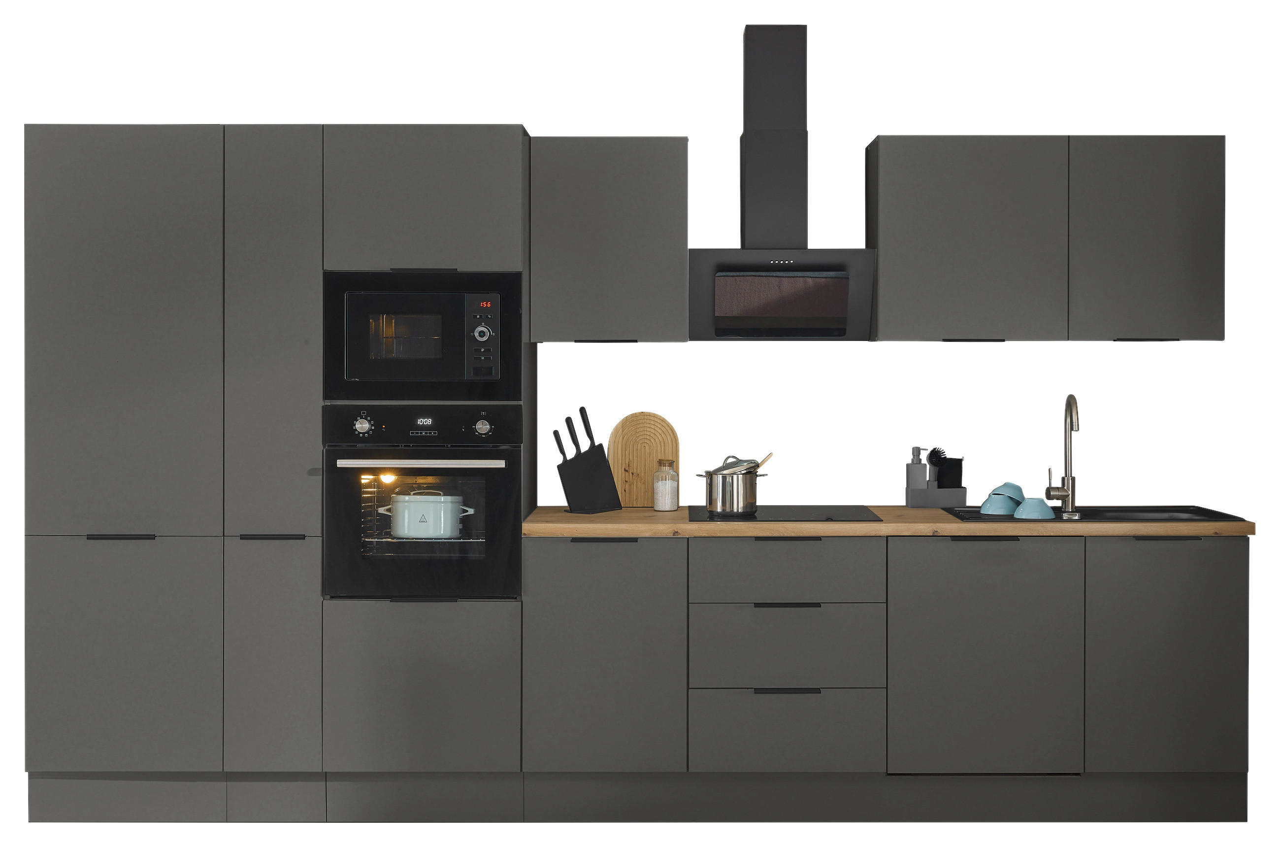 KÜCHENBLOCK   in Graphitfarben  - Schwarz/Graphitfarben, Basics, Holzwerkstoff/Metall (370/211/60cm) - Carryhome