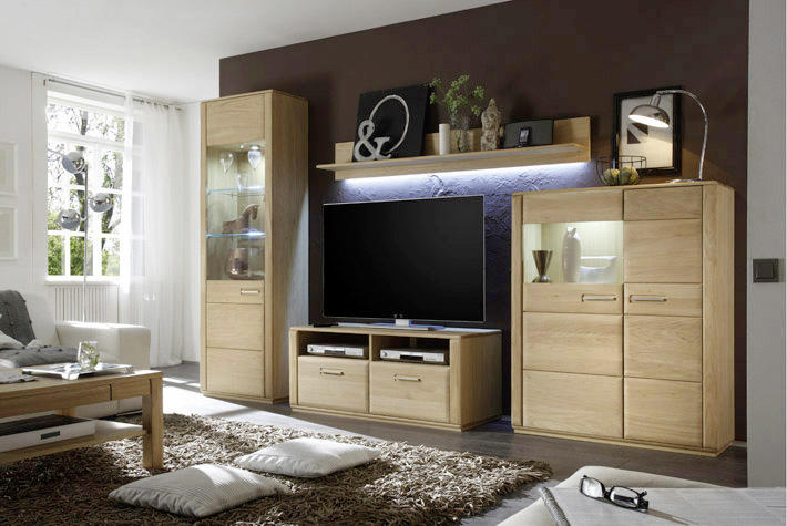 WOHNWAND  in Eichefarben  319/209/51 cm  - Eichefarben/Silberfarben, Design, Glas/Holz (319/209/51cm) - Livetastic