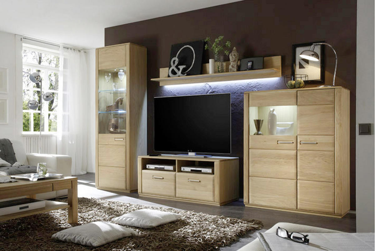 WOHNWAND  in Eichefarben 319/209/51 cm  - Eichefarben/Silberfarben, Design, Glas/Holz (319/209/51cm) - Livetastic