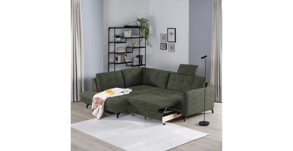 ECKSOFA in Flachgewebe, Leinenoptik Grün  - Schwarz/Grün, Design, Textil/Metall (208/247cm) - Xora