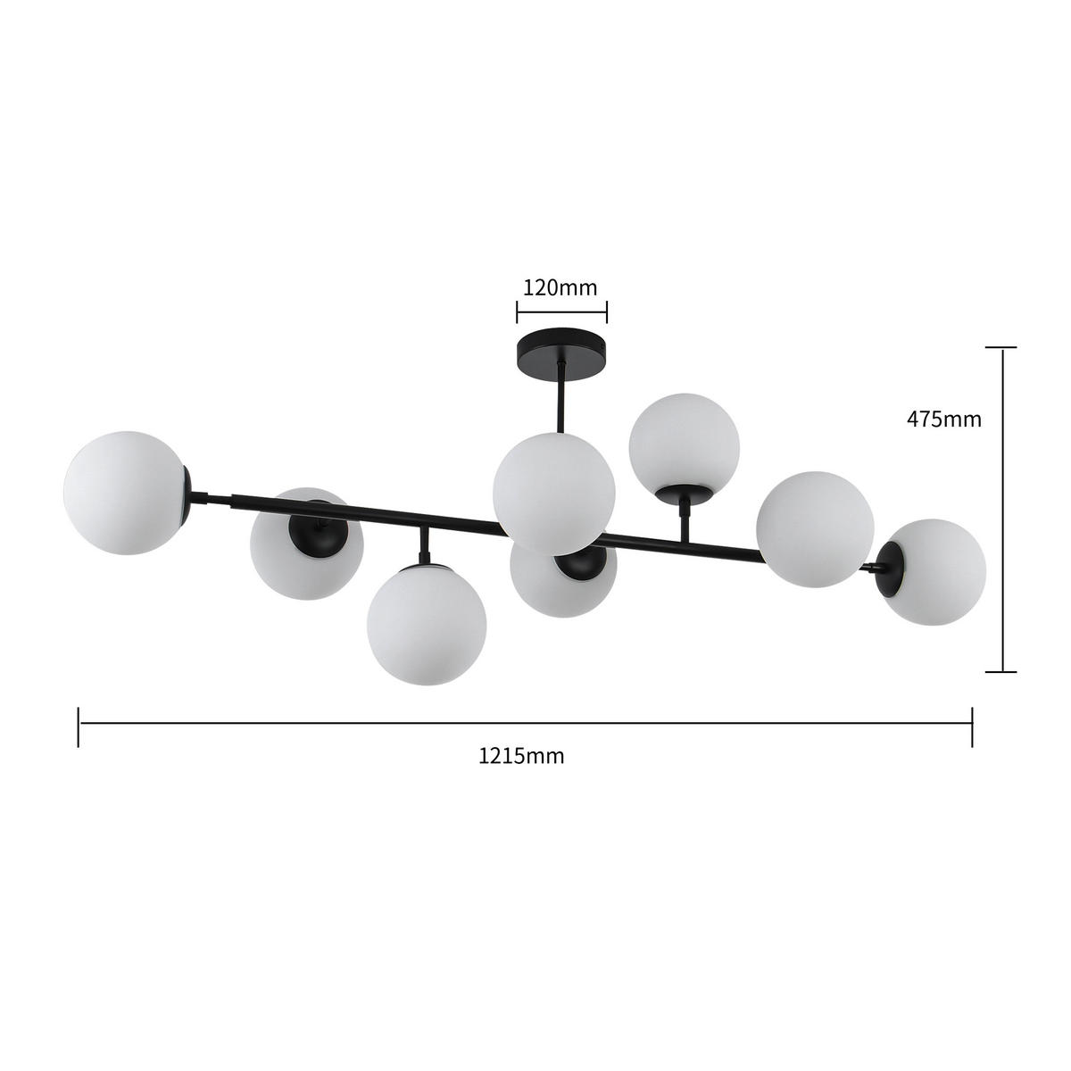 STROPNÉ SVIETIDLO, 47.5/121.5/30 cm - čierna, Konventionell, sklo (47.5/121.5/30cm)