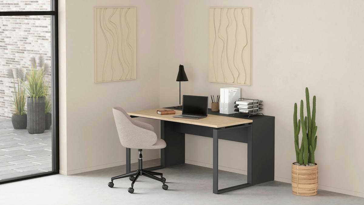 SCHREIBTISCH 120/60/75,6 cm  in Eichefarben  - Eichefarben/Grau, MODERN, Holzwerkstoff/Metall (120/60/75,6cm) - MID.YOU