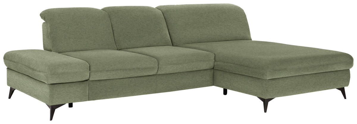 ECKSOFA  in Chenille Olivgrün  288/198 cm  - Schwarz/Olivgrün, Design, Textil/Metall (288/198cm) - Beldomo Style