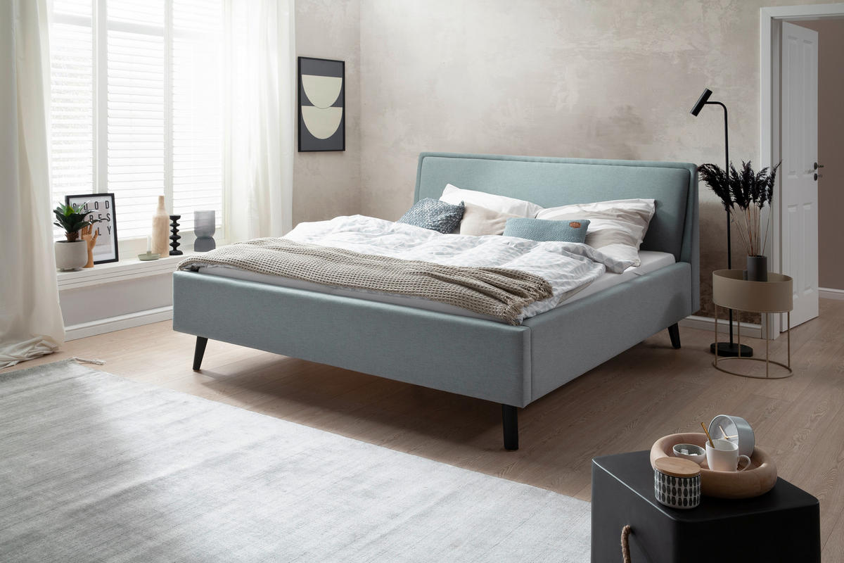 POLSTERBETT 140/200 cm  in Hellblau  - Schwarz/Hellblau, KONVENTIONELL, Holz/Textil (140/200cm) - Livetastic