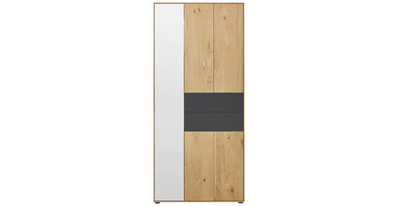 GARDEROBENSCHRANK 88,5/196/39 cm - Eichefarben/Anthrazit, Natur, Glas/Holz (88,5/196/39cm) - Valnatura